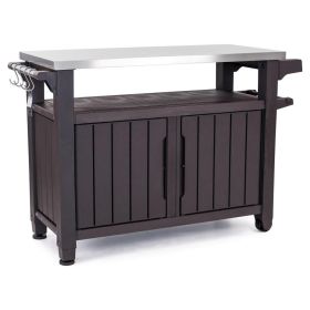 Rolling Bar Cart Outdoor Patio Furniture, Resin Wicker Serving Cart with Shelves and Bottle Opener