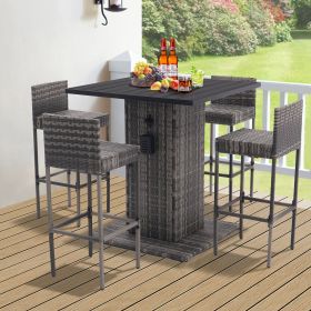 5-Piece Outdoor Conversation Bar Set,All Weather PE Rattan and Steel Frame Patio Furniture With Metal Tabletop and Stools for Patios, Backyards, Porch