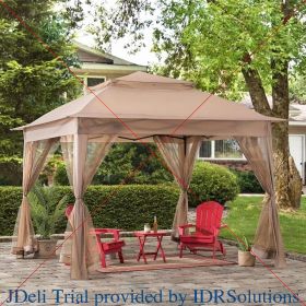 11x11 ft. Pop-Up Instant Gazebo, Outdoor Portable Steel 2-Tier Top Canopy/Tent with Netting and Carry Bag, Patio Umbrellas Tents