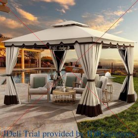 10x12ft Gazebo with Netting & Curtains, for Patios Outdoor Double Roof Canopy Gazebos, Backyard and Deck, Gazebo