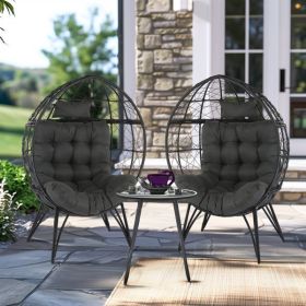 Wicker Egg Chair, Oversized Indoor Outdoor Lounger with Soft Cushions, Teardrop Cuddle Seat for Patio Porch Backyard Living Room Balcony, Black Rattan