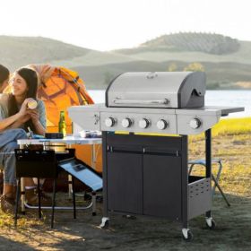 Propane Grill 4 Burner Barbecue Grill Stainless Steel Gas Grill with Side Burner, 46,500 BTU Outdoor Cooking, Patio, Garden Barbecue Grill