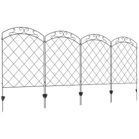 Outsunny Garden Fence, 4 Pack Steel Fence Panels, 11.4' L x 43" H, Rust-Resistant Animal Barrier Decorative Border Flower Edging for Yard, Landscape,