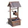 Outsunny Outdoor Wooden Wishing Well Fountain with Adjustable Water Flow Rate, Outdoor Rustic Waterfall Fountain with Electric Pump, Water Bucket, for