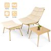 JESE Chaise Lounge Chair with Ottoma and Table for Outdoor Indoor Wood-Color Anti-rust Metal Alloy Frame Lazy Chiars 380lbs Capacity with Cushion and