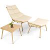 JESE Chaise Lounge Chair with Ottoma and Table for Outdoor Indoor Wood-Color Anti-rust Metal Alloy Frame Lazy Chiars 380lbs Capacity with Cushion and