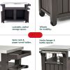 Rolling Bar Cart Outdoor Patio Furniture, Resin Wicker Serving Cart with Shelves and Bottle Opener