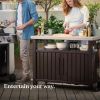Rolling Bar Cart Outdoor Patio Furniture, Resin Wicker Serving Cart with Shelves and Bottle Opener