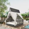 Outdoor Daybed Patio Lounge Bed with Adjustable Backrest Outdoor Double Sun Lounger with Curtains, 4 Pillows for Garden Patio Poolside Balcony Beach,
