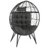 Wicker Egg Chair, Oversized Indoor Outdoor Lounger with Soft Cushions, Teardrop Cuddle Seat for Patio Porch Backyard Living Room Balcony, Black Rattan