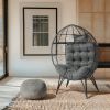 Wicker Egg Chair, Oversized Indoor Outdoor Lounger with Soft Cushions, Teardrop Cuddle Seat for Patio Porch Backyard Living Room Balcony, Black Rattan