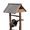 Outsunny Outdoor Wooden Wishing Well Fountain with Adjustable Water Flow Rate, Outdoor Rustic Waterfall Fountain with Electric Pump, Water Bucket, for