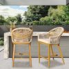 Bar Stools Set of 2 with Arm and Backrest, Outdoor Counter Height Bar Chairs with Cushion, Aluminum Tall Bar stools Modern Textilene Rope Boho Barstoo