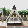 Outdoor Daybed Patio Lounge Bed with Adjustable Backrest Outdoor Double Sun Lounger with Curtains, 4 Pillows for Garden Patio Poolside Balcony Beach,