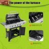 Propane Grill 4 Burner Barbecue Grill Stainless Steel Gas Grill with Side Burner, 46,500 BTU Outdoor Cooking, Patio, Garden Barbecue Grill