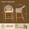 Bar Stools Set of 2 with Arm and Backrest, Outdoor Counter Height Bar Chairs with Cushion, Aluminum Tall Bar stools Modern Textilene Rope Boho Barstoo