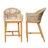 Bar Stools Set of 2 with Arm and Backrest, Outdoor Counter Height Bar Chairs with Cushion, Aluminum Tall Bar stools Modern Textilene Rope Boho Barstoo