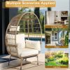 Wicker Egg Chair, Oversized Indoor Outdoor Lounger with Stand and Cushions for Patio Porch Backyard Living Room Balcony, Beige Rattan & Creamy White C