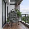 Wicker Egg Chair, Oversized Indoor Outdoor Lounger with Soft Cushions, Teardrop Cuddle Seat for Patio Porch Backyard Living Room Balcony, Black Rattan