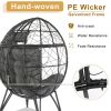 Wicker Egg Chair, Oversized Indoor Outdoor Lounger with Soft Cushions, Teardrop Cuddle Seat for Patio Porch Backyard Living Room Balcony, Black Rattan