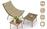 JESE Chaise Lounge Chair with Ottoma and Table for Outdoor Indoor Wood-Color Anti-rust Metal Alloy Frame Lazy Chiars 380lbs Capacity with Cushion and