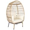 Wicker Egg Chair, Oversized Indoor Outdoor Lounger with Stand and Cushions for Patio Porch Backyard Living Room Balcony, Beige Rattan & Creamy White C