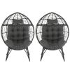 Wicker Egg Chair, Oversized Indoor Outdoor Lounger with Soft Cushions, Teardrop Cuddle Seat for Patio Porch Backyard Living Room Balcony, Black Rattan