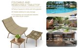 JESE Chaise Lounge Chair with Ottoma and Table for Outdoor Indoor Wood-Color Anti-rust Metal Alloy Frame Lazy Chiars 380lbs Capacity with Cushion and