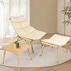 JESE Chaise Lounge Chair with Ottoma and Table for Outdoor Indoor Wood-Color Anti-rust Metal Alloy Frame Lazy Chiars 380lbs Capacity with Cushion and