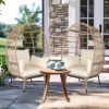 Wicker Egg Chair, Oversized Indoor Outdoor Lounger with Stand and Cushions for Patio Porch Backyard Living Room Balcony, Beige Rattan & Creamy White C
