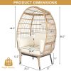 Wicker Egg Chair, Oversized Indoor Outdoor Lounger with Stand and Cushions for Patio Porch Backyard Living Room Balcony, Beige Rattan & Creamy White C