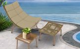JESE Chaise Lounge Chair with Ottoma and Table for Outdoor Indoor Wood-Color Anti-rust Metal Alloy Frame Lazy Chiars 380lbs Capacity with Cushion and