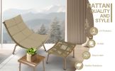 JESE Chaise Lounge Chair with Ottoma and Table for Outdoor Indoor Wood-Color Anti-rust Metal Alloy Frame Lazy Chiars 380lbs Capacity with Cushion and