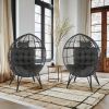Wicker Egg Chair, Oversized Indoor Outdoor Lounger with Soft Cushions, Teardrop Cuddle Seat for Patio Porch Backyard Living Room Balcony, Black Rattan