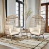 Wicker Egg Chair, Oversized Indoor Outdoor Lounger with Stand and Cushions for Patio Porch Backyard Living Room Balcony, Beige Rattan & Creamy White C