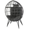 Wicker Egg Chair, Oversized Indoor Outdoor Lounger with Soft Cushions, Teardrop Cuddle Seat for Patio Porch Backyard Living Room Balcony, Black Rattan