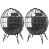 Wicker Egg Chair, Oversized Indoor Outdoor Lounger with Soft Cushions, Teardrop Cuddle Seat for Patio Porch Backyard Living Room Balcony, Black Rattan
