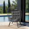 Wicker Egg Chair, Oversized Indoor Outdoor Lounger with Soft Cushions, Teardrop Cuddle Seat for Patio Porch Backyard Living Room Balcony, Black Rattan