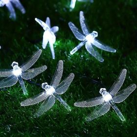 1pc Solar Dragonfly String Lights Waterproof 20 LEDs Dragonfly Fairy Lights Decorative Lighting For Indoor/Outdoor Home Garden Lawn Fence Patio Party (Color: white light)