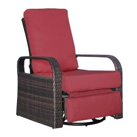 Outdoor Patio Rattan Wicker Swivel Recliner Chair;  Adjustable Reclining Chair 360¬∞ Rotating with Water Resistant Cushions (Color: Red)