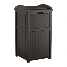 Suncast Trash Hideaway 33 Gallon Rectangular Garbage Trash Can Bin with Secure Latching Lid and Solid Bottom Panel for Outdoor (Color: Chocolate)
