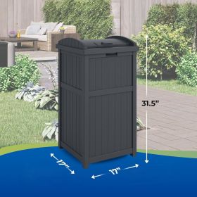Suncast Trash Hideaway 33 Gallon Rectangular Garbage Trash Can Bin with Secure Latching Lid and Solid Bottom Panel for Outdoor (Color: DARK GRAY)