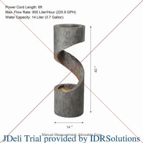 Outdoor Water Fountain with LED Light, Curved Waterfall Fountain with Stone Planter, Patio Water Fountain Garden Waterfall (Color: Size 40 H)