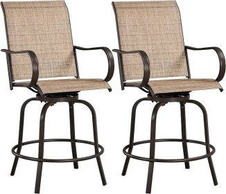 Patio Swivel Bar Stools Outdoor Chairs Set of 2 Outdoor High Bistro Stools Outdoor Furniture, All-Weather Patio Stools (Color: Brown)