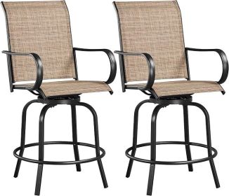 Patio Swivel Bar Stools Outdoor Chairs Set of 2 Outdoor High Bistro Stools Outdoor Furniture, All-Weather Patio Stools (Color: Black Brown)