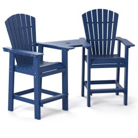 Patio Bar Stools Adirondack Arm Chairs Set of 2, All Weather Outdoor Furniture Wood-Like HDPE Deck Backyard Garden Dining Chairs, Beach Balcony Chair (Color: Navy Blue)