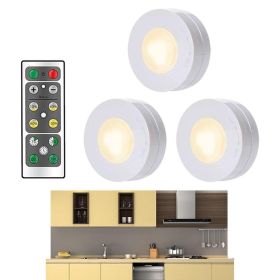 LED Puck Lights Battery Operated Wireless Kitchen Lighting With Remote Control Touch Wireless Dimmable Closet Lights 3PCS Push (Color: warm light)