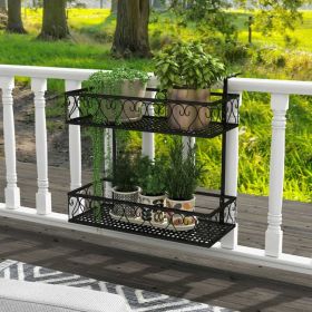 Flower Pot Holder with Adjustable Hooks and 2 Planter Baskets (Color: Black)