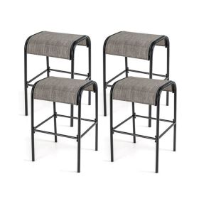 Outdoor Patio Metal Bar Stools with Curved Fabric Seat (Color: Coffee & Black, type: 4 pcs)