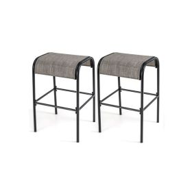 Outdoor Patio Metal Bar Stools with Curved Fabric Seat (Color: Coffee & Black, type: 2 pcs)